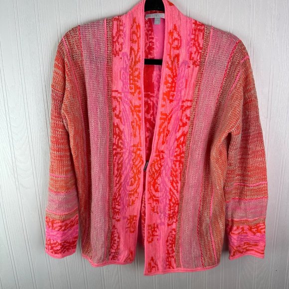 DIKTONS cardigan sweater linen blend size Medium Pink‎ and coral - Picture 1 of 6